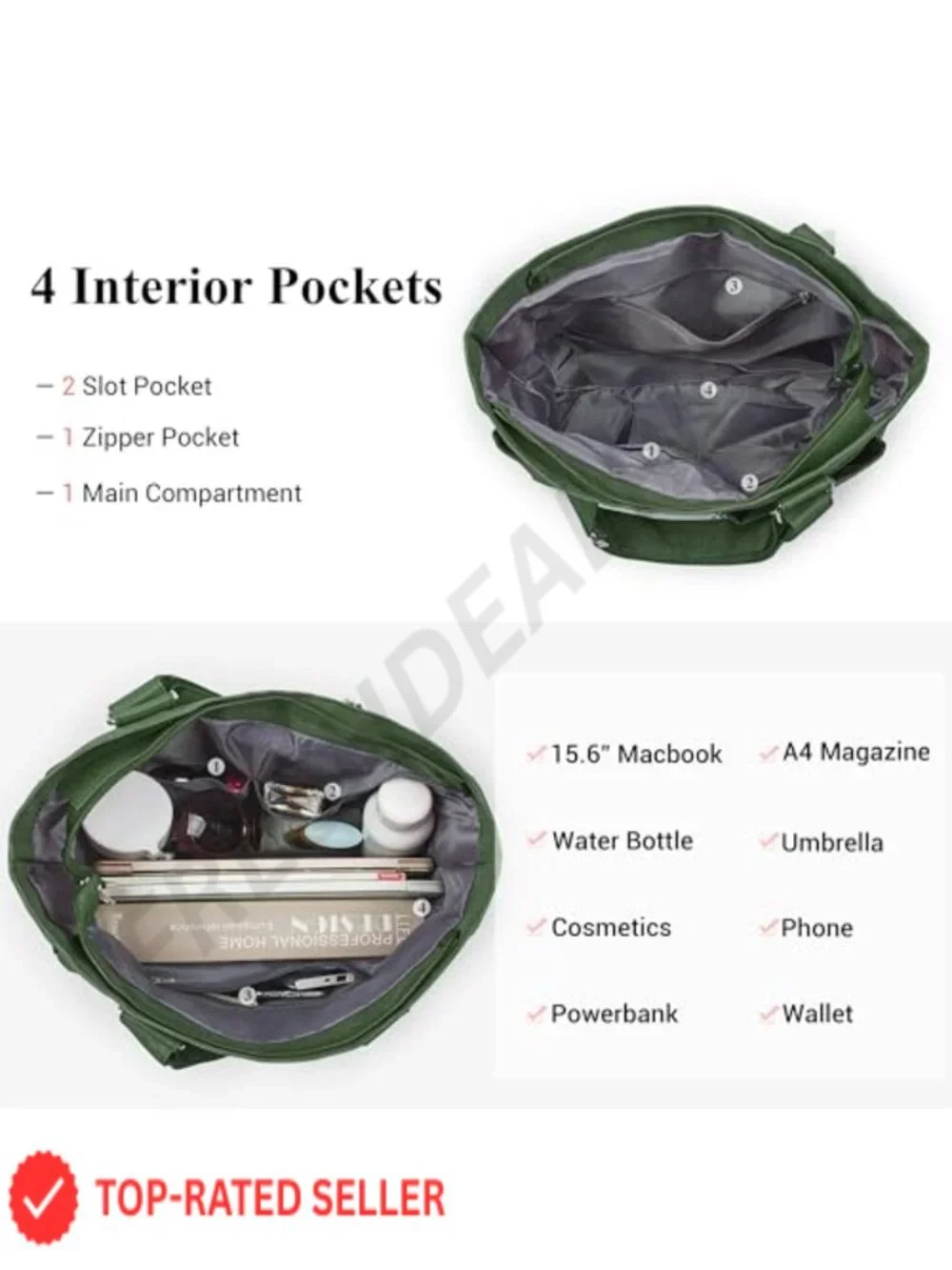Waterproof Nylon Canvas Tote Bag Multi Pocket Laptop Shoulder Bag Work Travel